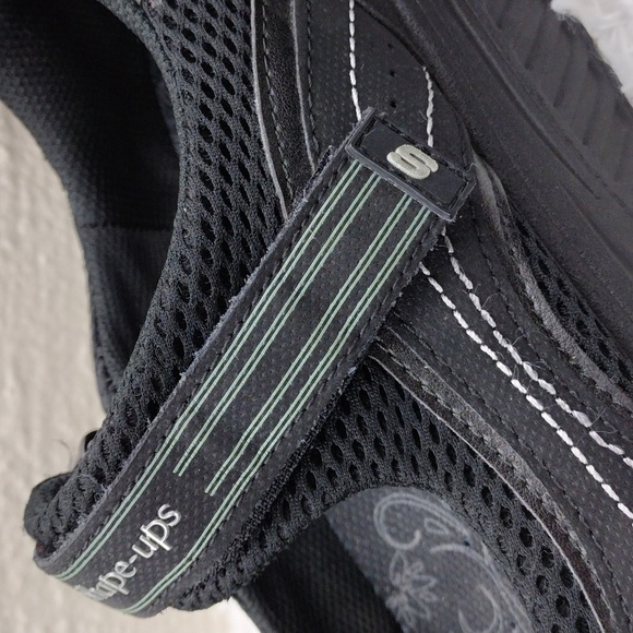 Skechers Shape-Ups Sleek Fit Black Leather Mesh Upper Mary-Jane Wedge Sneaker - Picture 14 of 16